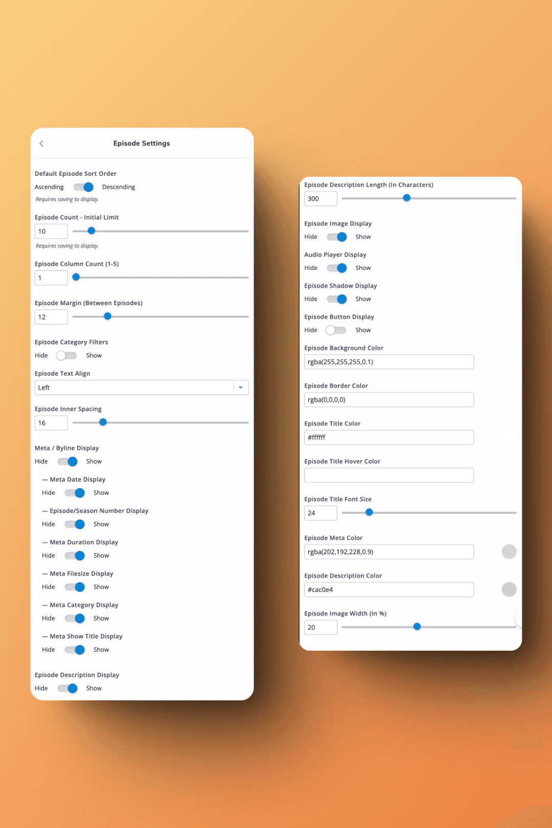 Episode settings
